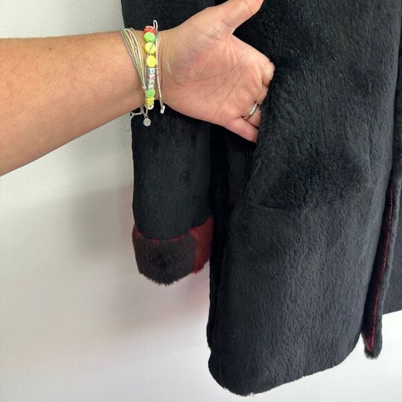 Overland Reversible Women’s Black Rabbit Burgundy Red Rex Rabbit Trim Collar Cuf - Picture 10 of 16